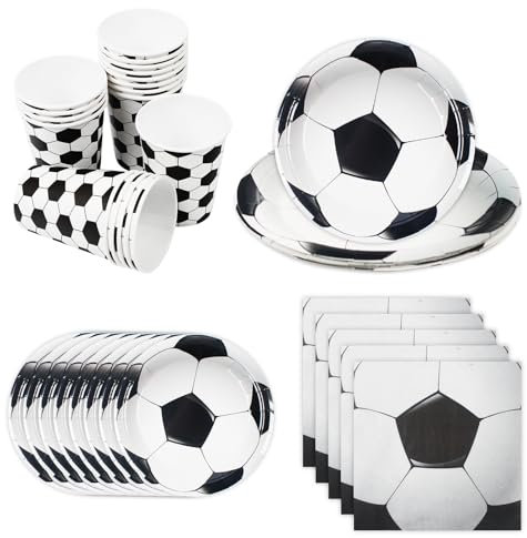 NVGVUP Lot de 60 Football Vaisselle Set de Fête pour 20 Invités, Décoration de Fête D'anniversaire, Vaisselle D'anniversaire, Assiettes en carton, Gobelets en Carton, Serviettes