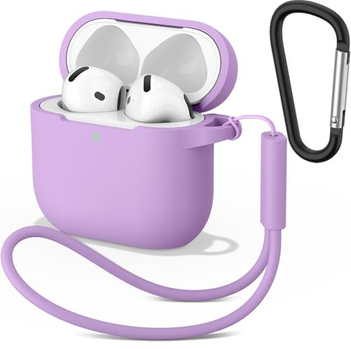Wanme Schutzhülle für AirPods 4 Hülle, Weiche Silikon Cases, Schutzhülle Apple Airpods 4, Effektiver Stoß und Kratzschutz, Hülle mit Karabiner Und Handschlaufe, Lila