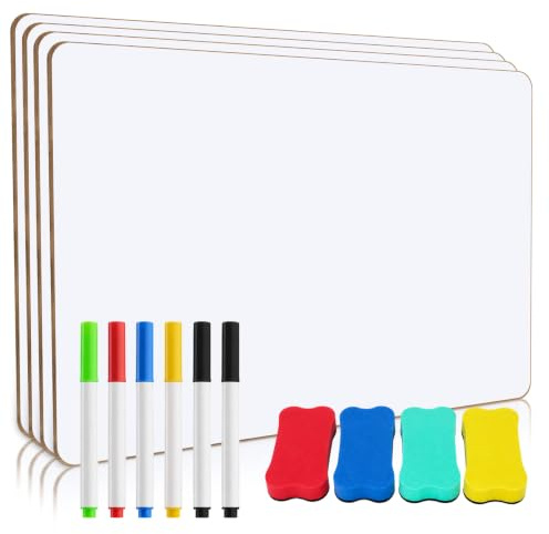 VARHHUXHA 4 Pack Mini Whiteboard, A4, Double-Sided, with 6 Pens & 4 Eraser | Ideal for office brainstorming, meeting notes, personal drafting and daily scheduling.