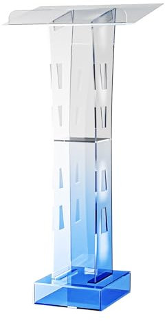 Transparentes Acryl-Lucite-Podium, 110CM Klar Acryl Lucite Podium Kanzel Rednerpult mit Blaue LED-Licht und Ablagefläche, Lucite Kirche Kanzel, Standing Desk Stehpult für Kirchen, Schulen, Botschaften