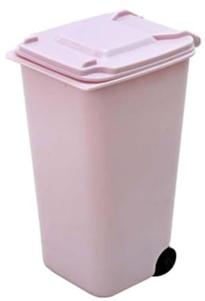 Qiebenav Small Desktop Trash Can, Mini Wheelie Paper Tin, Storage Bin, Desktop Organiser, Pen and Pencil Cup, Creative Pink