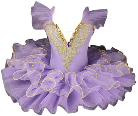 Zeiayuas Ballet Leotard for Girls Kids Short Sleeve Lace Sequined Embroidered Tulle Cami Dresses Tutu Skirt Ballerina Dance Swan Lake Costume 0-12 Years Purple