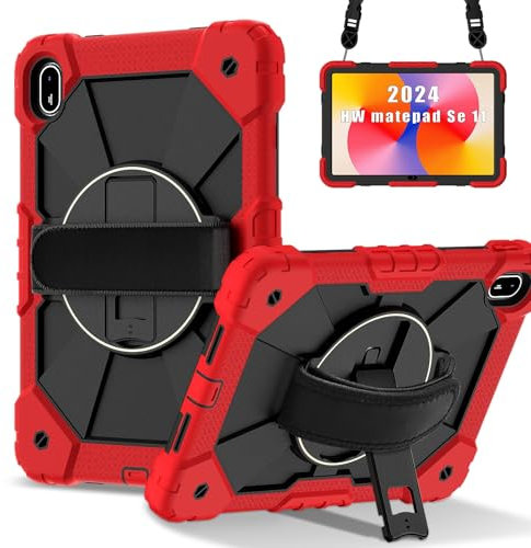 Fundas para tabletas Funda compatible con Huawei MatePad SE 11 pulgadas lanzada en 2024, funda protectora completa a prueba de golpes, soporte de agarre multifunción giratorio de 360 grados + correa