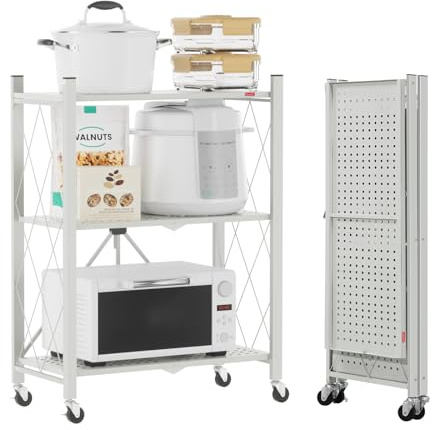 DEANIC Klappregal, 3 Regal Bücherregal, Küchenregale mit Rollen, Metallregal zur Aufbewahrung für Wohnzimmer, Speisekammer (61 x 85 x 28 cm,Grau)
