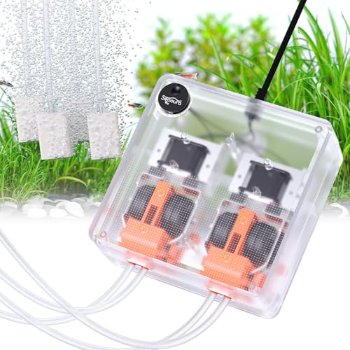 SEAOURA Aquarium Air Pump, Adjustable Fish Tank Bubbler Up to 300 Gal, 10W/160GPH Quiet Aquarium Air Bubbler, Powerful 4 Outlets Oxygen Aerator Pump with 4*Air Stone, Value& Tubing for Tank