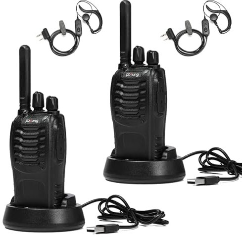 Walkie Talkie Profesional Pofung PT88E,PMR446 Licencia Libre Radiocomunicación 16 Canales Walkies 1500mAh Radio Largo Alcance,con VOX Flashlight para Hotel Restaurante y Negocios (Negro, 2 Piezas)