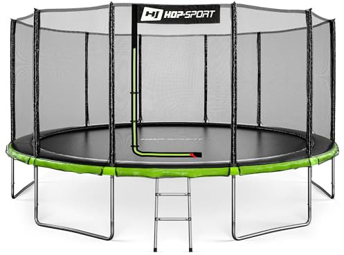 Hop-Sport Trampolin Outdoor - Ø 244/305/366/427/488 cm - Trampolin mit außenliegenden Sicherheitsnetz, Stabiler Rahmenkonstruktion & Sicherheitszertifikaten - Komplettset mit Leiter (488 cm)