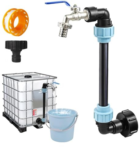 IBC Schwanenhals 3/4 Auslaufhahn, IBC Adapter mit Schwanenhals Messing Wasserhahn, S60x6 Wasserhahn Absperrhahn für das Bequeme Befüllen der Gießkannenbefüllung Regenwassertank