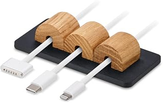 OAKYWOOD Magnetic Cable Holder – Charging Cable Clips – Desk Cord Organizer – 9.6x4.8x2.2 cm – Oak Holder with Black Base