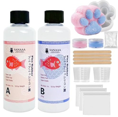 SANAAA Flüssigsilikon für Squishy Maker 500g, superweiches Silikonkautschuk, Mischungsverhältnis AB 1:1 für Taba Squishy, DIY Dekompressionsgeschenk Katzentatzen-Set （500g）