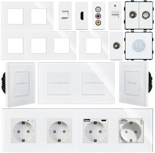 WLAN Steckdose & Touch Lichtschalter Wechselschalter Dimmer | LED beleuchtet | SmartHome | Alexa/Google Home kompatibel | Glasrahmen | LUXUS-TIME (WLAN Rollladenschalter)