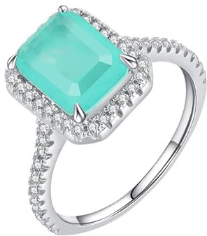 Skcess 9K Weißgold Matching Rings Grün Künstlicher Turmalin 7X9mm, Rund mit Grünem Turmalin Engagement Ring Damen Größe 45 (14.3)