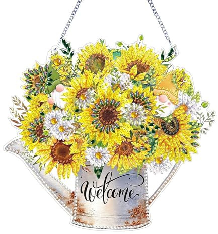 Diamond Painting Blumen, Diamond Painting Fensterbilder, Beidseitig Gemustert Diamant Painting Klein, Crystal Art Geeignet als Willkommensschild für die Tür oder als Fensterdekoration, 17 × 18 Cm