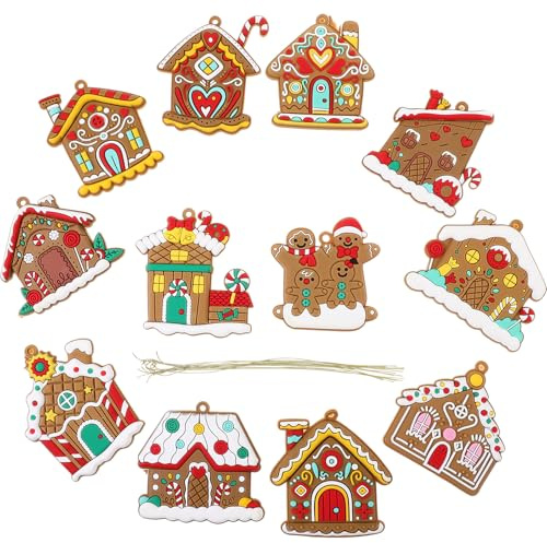 SEWACC 12stücke Lebkuchenhaus Anhänger Hängender Weihnachts-lebkuchenhaus Christbaumschmuck DIY Christbaumschmuck Weihnachtsanhänger Hängende Ornamente für Weihnachtsfeier