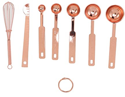 for Measuring Spoons, for Stainless Steel, 7 in 1 Stackable Design Multifunction Set with Leveler Eggbeater (Rose Golden)