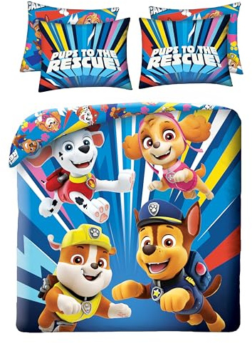 Paw Patrol Double Duvet Cover Set – Reversible Kids Bedding Set Blue | Soft Microfibre Quilt Cover & Pillowcase | Boys & Girls Bedroom Set | Pups to the Rescue Design (Double)