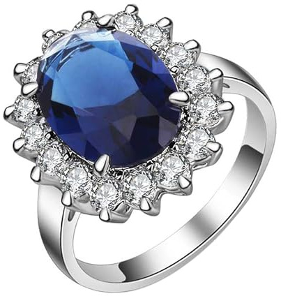 OIDEA Damen Sapphire Ring Zirkonia: Elegant Verlobung Versprechen Edelstahl Geburtsstein Blau Strass Groß Stein Bandring Geschenk für Frauen Freundin Verliebte Größe 50-63