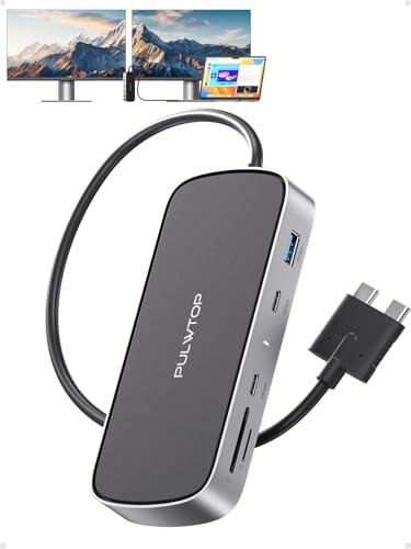 MacBook Pro Docking Station Dual Monitor 4K@60Hz for MacBook Pro/Air M5/M4 | PULWTOP Mac Docking Station Dual Monitor, Macbook Pro Dock with 2HDMI,PD,Ethernet,USB A/C 10Gbps,SD/TF, USB 2.0