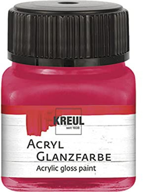 KREUL 79219 - Acryl Glanzfarbe, 20 ml Glas in dunkelrot, glänzend-glatte Acrylfarbe zum Anmalen und Basteln, auf Wasserbasis, speichelecht, schnelltrocknend und deckend