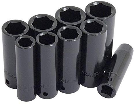 9 PIECE 3/8 DEEP IMPACT SOCKET SET ON RAIL