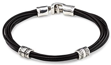 UNO de 50 | Pulsera de Cuero Bañada en Plata de Ley | Arandelas Decorativas | Joya Artesanal | Hecho a mano en España