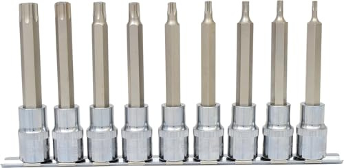 KS Tools 918.1890 1/2 CHROMEplus Bit-Stecknuss-Satz TX, Bohrung, lang, 9-tlg.TB20-TB60