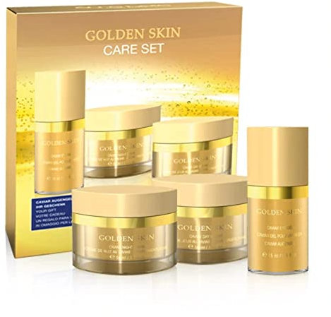 Golden Skin Face Care Set; être belle Cosmetics; Anti-Falten & Hautstraffend; Caviar Tagescreme + Caviar Nachtcreme + Gratis Caviar Augengel