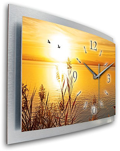 Kreative Feder Seeufer 3D XXL Designer leise Funk Wanduhr Funkuhr modernes Design WAA032FL (80x40cm)