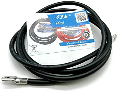 eXODA Batteriekabel 35 mm² 200cm mit M8 Kabelschuhen Schwarz – Hochwertiges Kupferkabel für Auto Boot und Motorrad vielseitig einsetzbar langlebig und flexibel