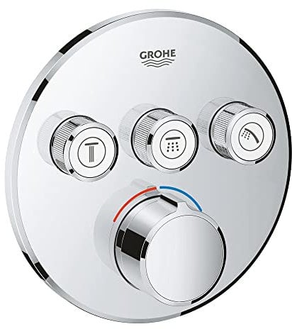 GROHE Grohtherm Smartcontrol, Duscharmatur Unterputz (3 Absperrventile, ultraflaches Design, Wandrosette aus Metall, Fertigmontageset, ohne Rohbau-Set SmartBox), rund, chrom, 29146000