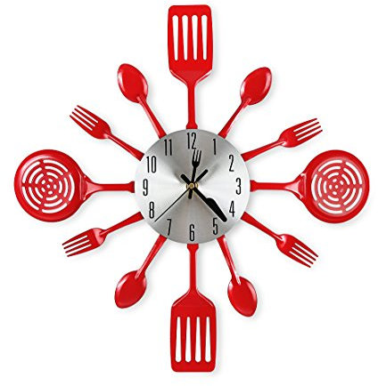CIGERA 16 Inch Cutlery Kitchen Wall Clocks with Fork and Spoon Dial, Silent Clock Movement and Battery Operated, Great Wall Decor and Housewarming Gifts