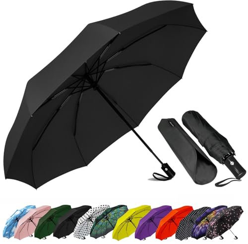 SIEPASA Kompakter Reise-Regenschirm, winddicht, automatisches Öffnen/Schließen, kleiner faltbarer Regenschirm für Regen, leicht und langlebig, mit Fiberglas-Rahmen, wasserdichter Baldachin, passend