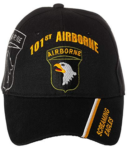 Offiziell lizenzierte US Army 101st Airborne Division Screaming Eagles bestickte schwarze verstellbare Baseballkappe