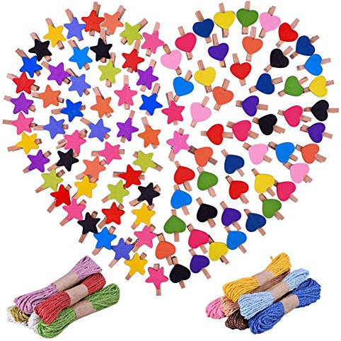 Anjing 100 Clip in Legno a Forma di Cuore e mollette in Legno con 12 spago colorato da 10 m