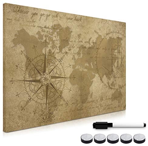Navaris Tableau magnétique - Panneau mémo 60 x 40 cm avec aimants - Tableau Mural Design Carte du Monde avec marqueur et kit de Fixation Inclus