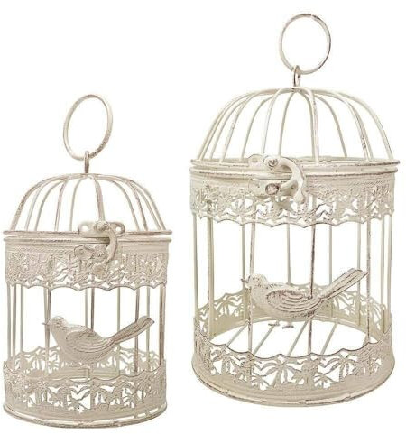 Deko Vogelkäfig Dekokäfig 2er-Set Vögel Nostalgie Antik-Stil Weiß