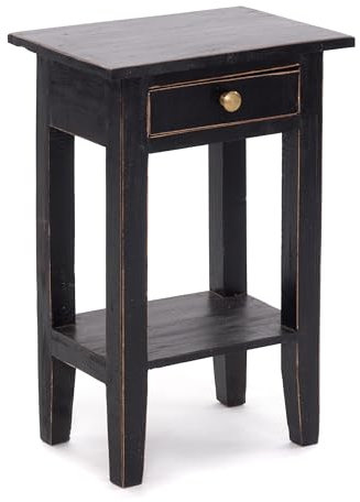 DESIGN DELIGHTS Rustikaler Vintage Telefontisch PLANTA | 52x34cm (HxB), Mahagoni Massivholz | Blumenhocker, Flurtisch, Beistelltisch, Nachtschrank mit Schublade | Farbe: 09 Voodoo - schwarz