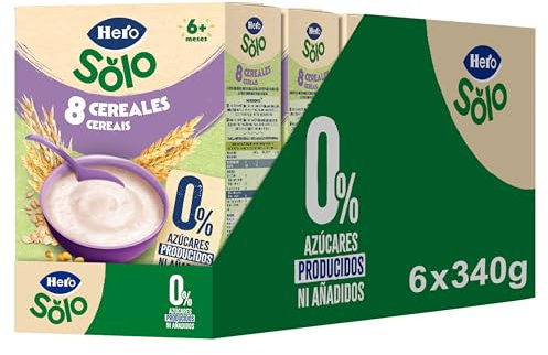 Hero Solo Papilla 8 Cereales, Sin Azúcares Añadidos, Nutrición Natural y Rica en Vitaminas, Sabor Natural para Bebés, a partir de 6 meses