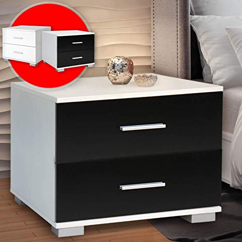 Nachttisch 2er Set - 40x40x35 cm, Griffe aus Metall, 2 Schubladen, MDF, Farbwahl - Nachtschrank, Nachtkommode, Ablagetisch, Schlafzimmer Nachtkommode für Boxspringbett (Schwarz)