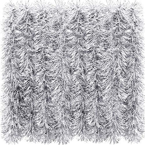 EBOOT 32,8 Fuß Glänzende Lametta Girlande Weihnachten Metallisch Lametta Girlande Hängende Dekoration für Weihnachtsbaum Kranz Hochzeit Party Lieferungen (Silber)
