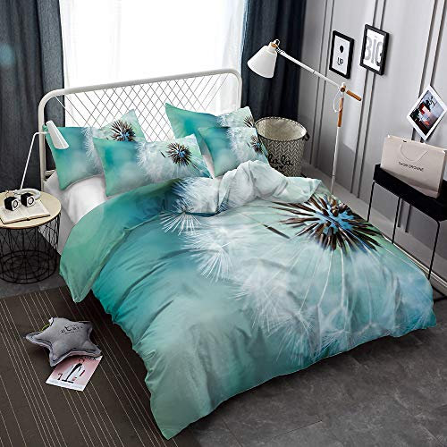 Chickw1 Bettbezug Set 4 Teilig, 3D Drucken Modern Bettwäsche-Set 4 TLG Bettwäsche Set Mikrofaser Weiche mit Reissverschluss Bettbezug Kissenbezüge Bettlaken (Löwenzahn,135x200cm)