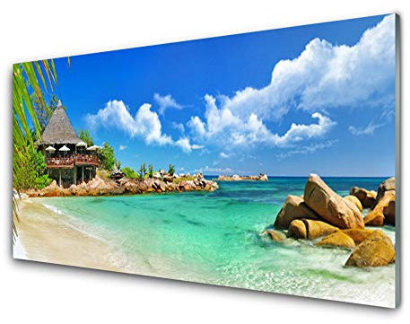 Tulup Glasbilder 100x50cm - Wandbild Druck auf Glas XXL Panorama-Bild Wandbilder aus Echt-Glas Sicherheitsglas Kunstdruck für Küche Wohnzimmer Strand Meer Steine Landschaft