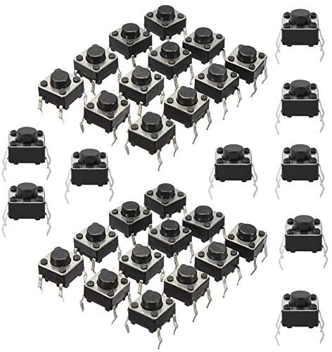 HUAZIZ 200Pcs 4Pin Mini Micro Interruptor de Botón Táctil Momentáneo para Placas de Pruebas, Mini Pulsador Táctil (6 * 6 * 5 mm)
