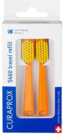 Curaprox CS 5460 Travel Refill, Orange - Yellow, Made in Switzerland | Toothbrush Heads – For Travel Set , Ultra-Gentle Plaque Removal