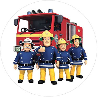 Tortenaufleger Feuerwehrmann Sam 3, rund 20cm Fondantpapier PREMIUM