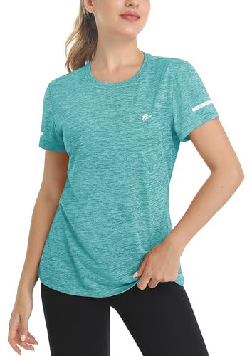 TACVASEN Sportshirt Damen Kurzarm Tshirt Outdoor Freizeitshirt Stretch Atmungsaktiv Funktions Meliert Shirt Wandern Gym Yoga (M, Hellgrün)