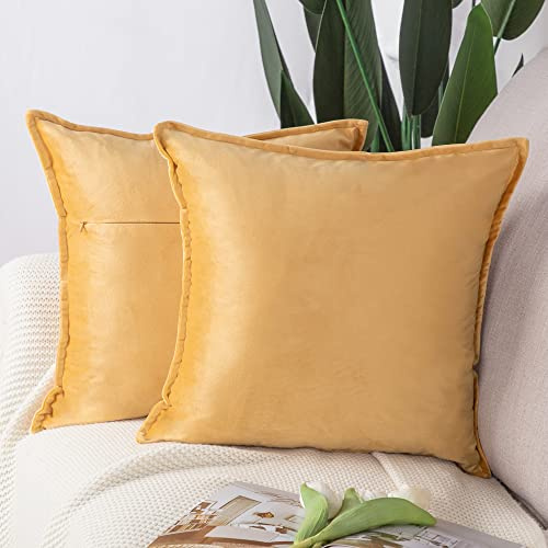 Madizz 2er Set Samt Dekorativ Zierkissenbezüge Luxus Stil Kissenbezug für Sofa für Schlafzimmer Gold 60x60 cm Quadrat