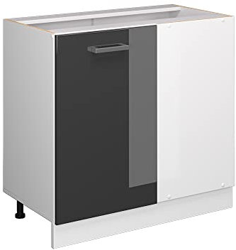 Vicco Eckunterschrank R-Line, Anthrazit Hochglanz/Weiß, 86 cm ohne Arbeitsplatte