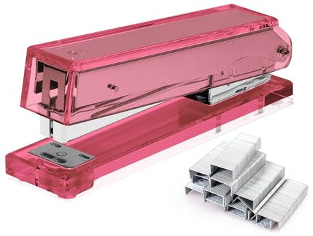 OfficeGoods Agrafeuse en acrylique – Agrafeuse esthétique pour bureau, maison ou bureau – Design unique et élégant – Compatible avec agrafes standard de 3,6 cm – Rose