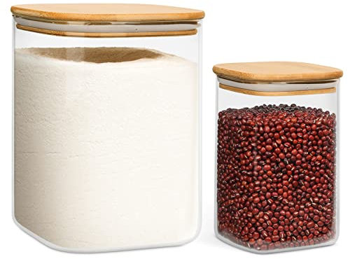 ComSaf Bocaux en Verre Hermétique Rangement Cuisine 1.1 L/3.6 L Carré, Bocal en Verre Hermétique avec Couvercle, Pot en Verre avec Couvercle pour Pasta, Boite pour Spaghetti, Pate